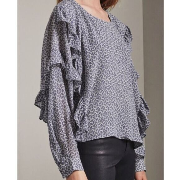 Adriano Goldschmied Womens Ruffle Sleeve Printed Blouse Small Silk/Viscose Soft - Picture 8 of 10